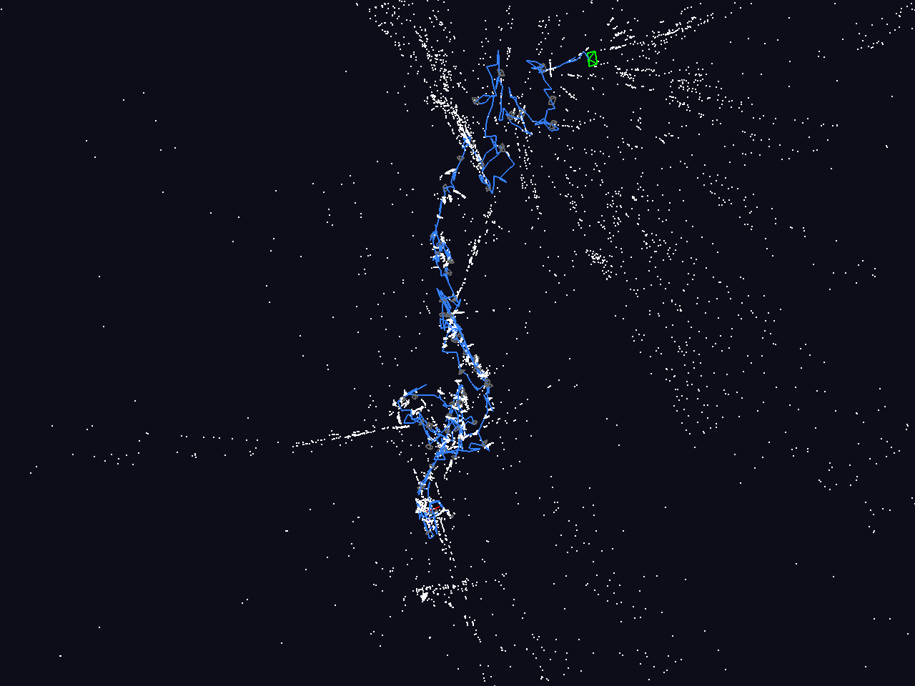 Live 3D viewer in top-down view showing the accumulated drone trajectory and sparse map